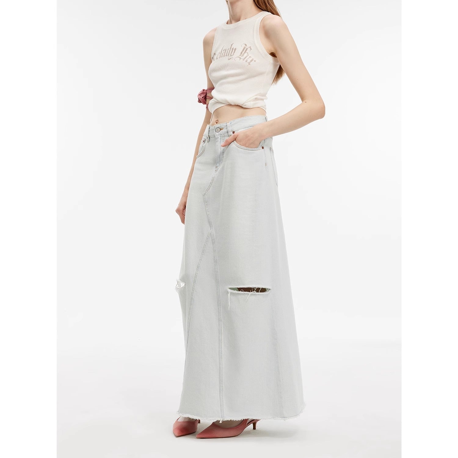 Turkish Imported Distressed Denim Skirt