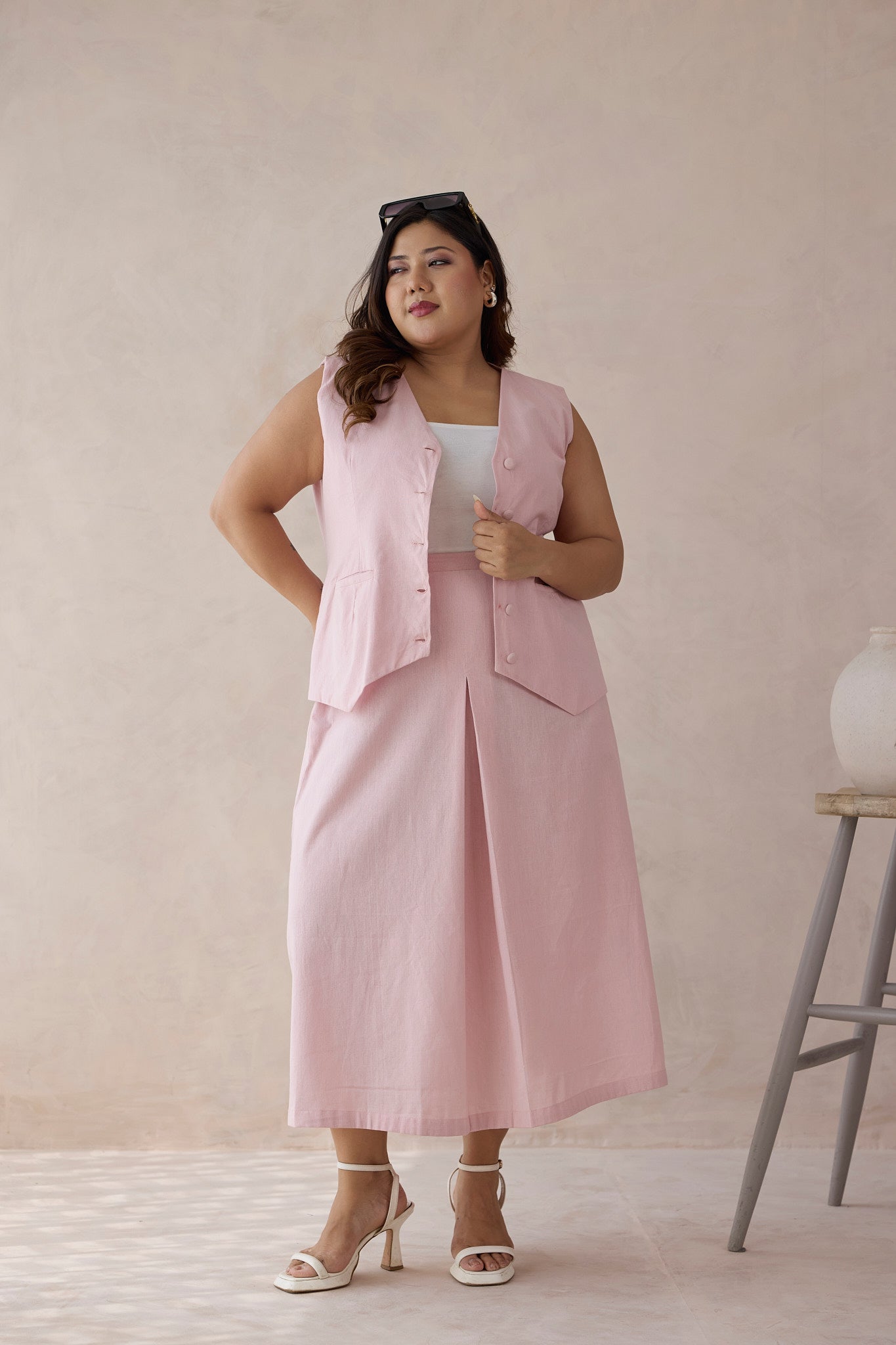 Rose Blush Linen Waistcoat & Skirt Co-ord Set
