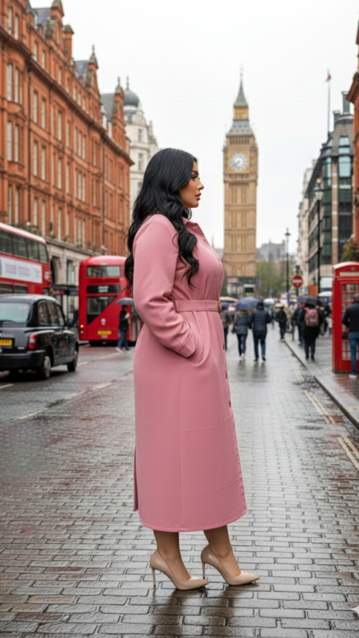 Salmon Pink Midi Shirt Dress