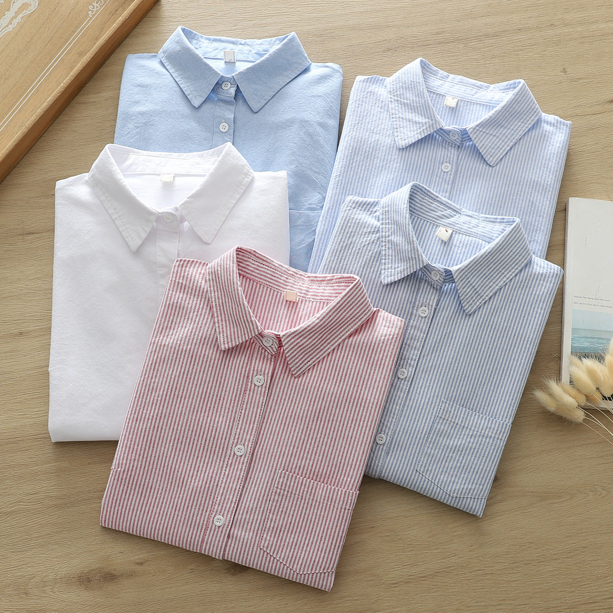 Casual Simple Oxford Shirt 2025 Spring And Autumn New Korean Style Loose Striped Base Shirt Women's Top Trendy