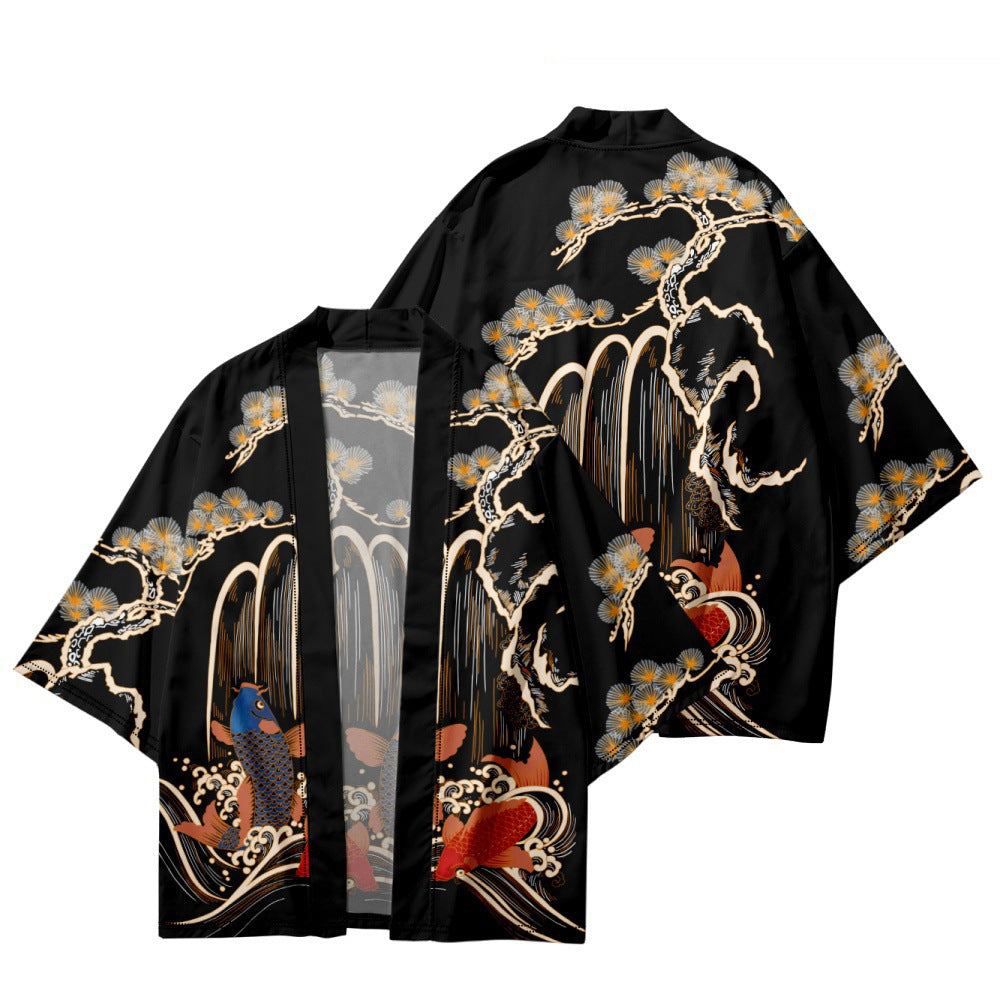 Summer Feather Weaving Ethnic Style Kimono 3D Digital Printing Casual Sports Robe Cardigan Loose Men's And Women's Style