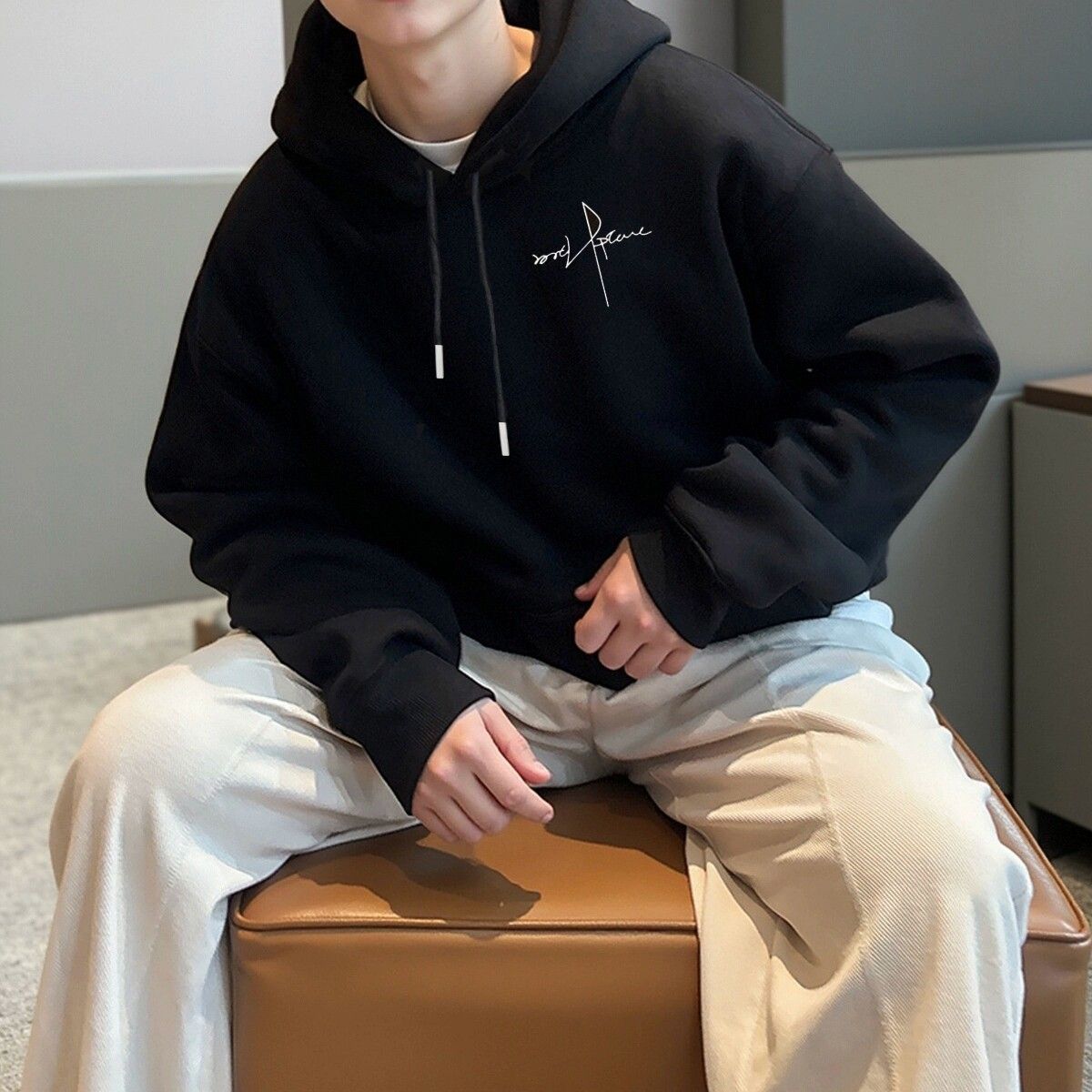 Bomosh Youth Fleece Sweatshirt Men's Autumn And Winter Thickeneded Warm Hoodie Trendy Brand Trendy Hooded Men's Large Size Jacket