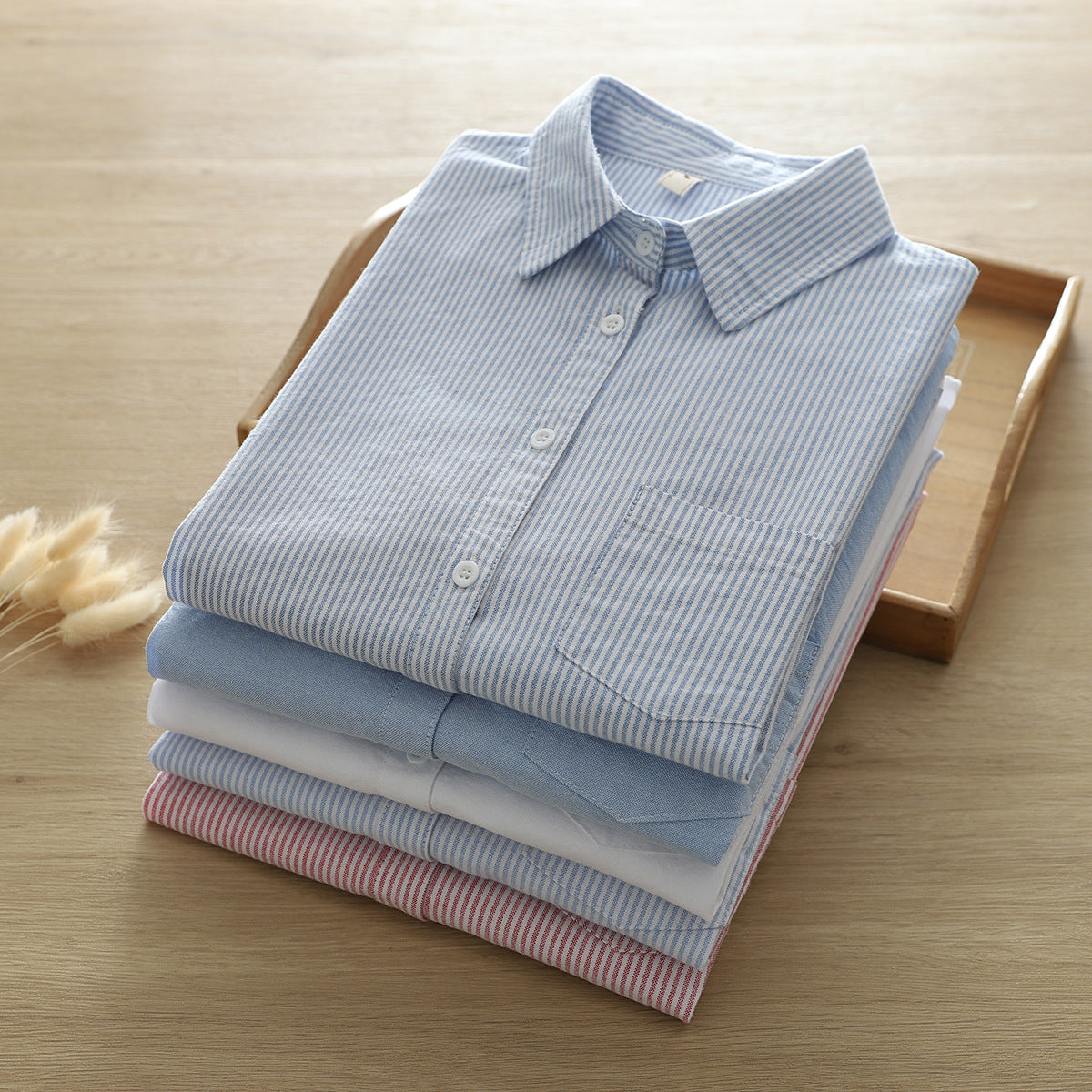 Casual Simple Oxford Shirt 2025 Spring And Autumn New Korean Style Loose Striped Base Shirt Women's Top Trendy