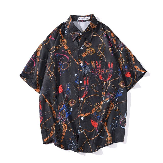 Fashion Brand Graphics Print Hawaiian Shirt Casual Vacation Beach Shirts Summer Hip Hop Short Sleeve Male Tops Tees-5