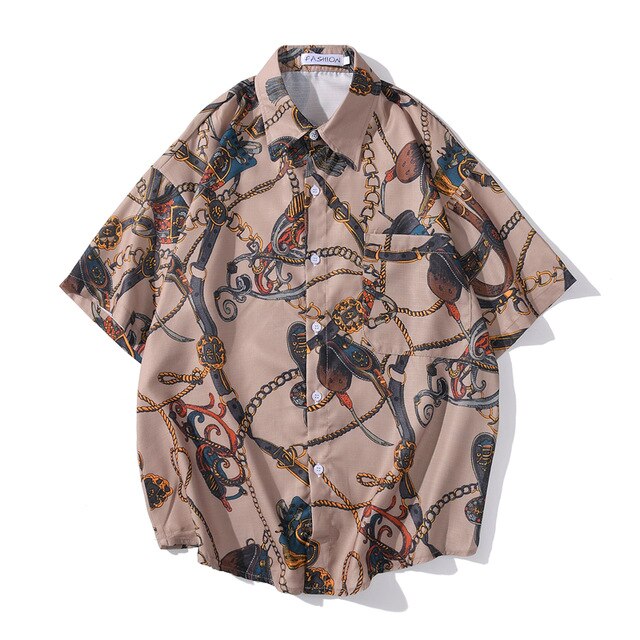 Fashion Brand Graphics Print Hawaiian Shirt Casual Vacation Beach Shirts Summer Hip Hop Short Sleeve Male Tops Tees-6