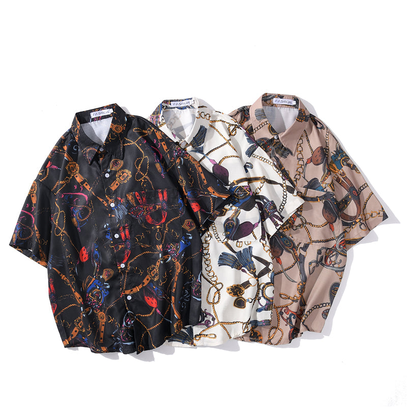 Fashion Brand Graphics Print Hawaiian Shirt Casual Vacation Beach Shirts Summer Hip Hop Short Sleeve Male Tops Tees-0