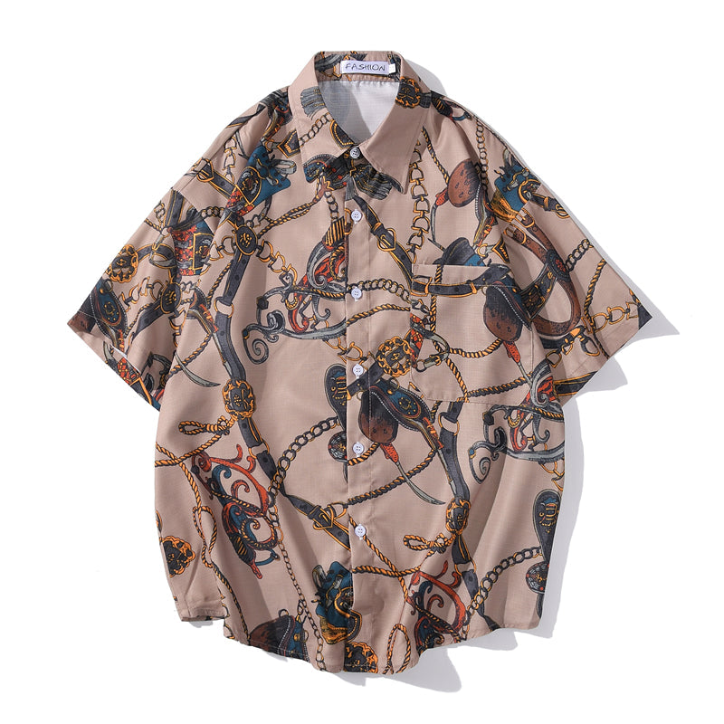 Fashion Brand Graphics Print Hawaiian Shirt Casual Vacation Beach Shirts Summer Hip Hop Short Sleeve Male Tops Tees-1